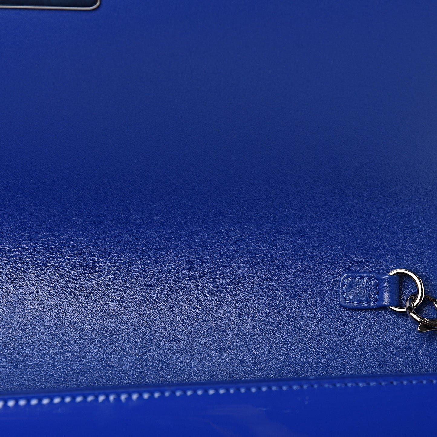 Patent Calfskin Quilted Plexiglass Boy Clutch With Removable Chain Blue
