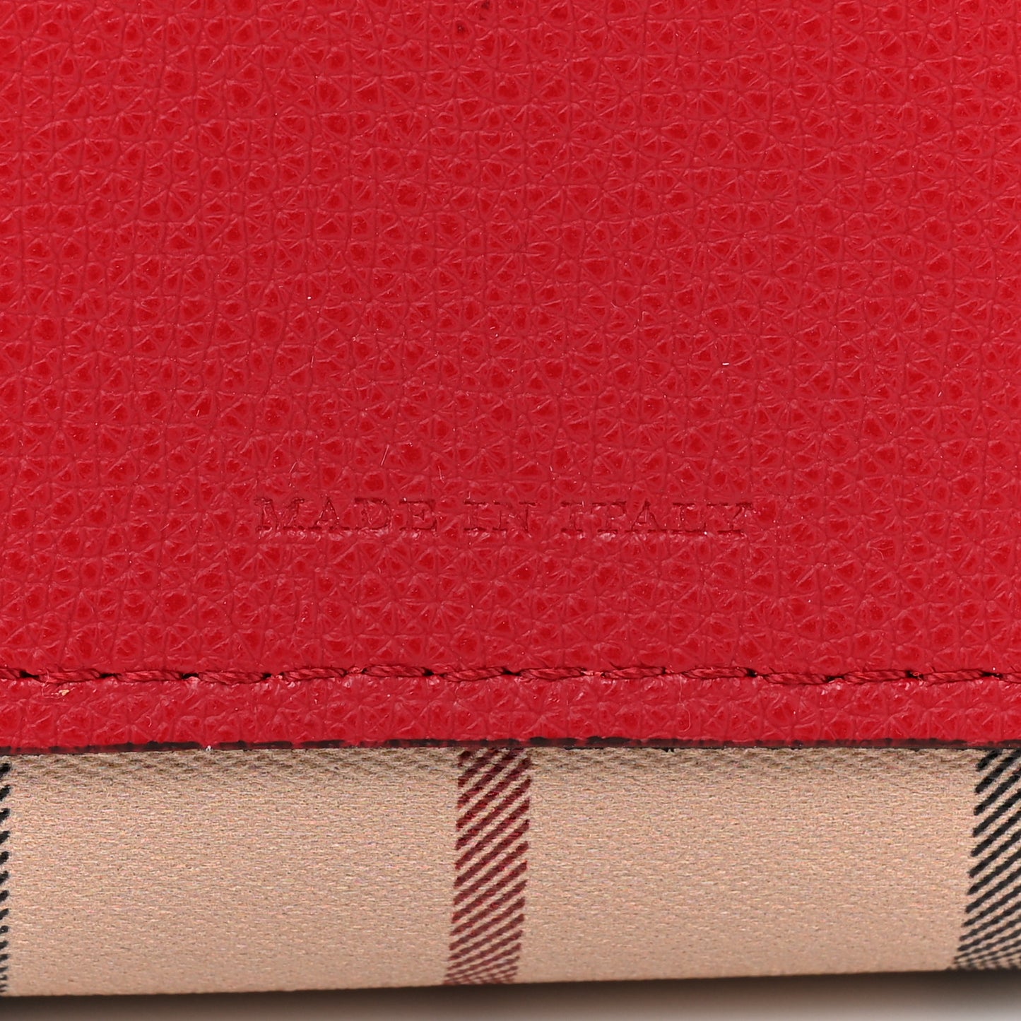 Grainy Calfskin Haymarket Check Medium Reversible Tote Red