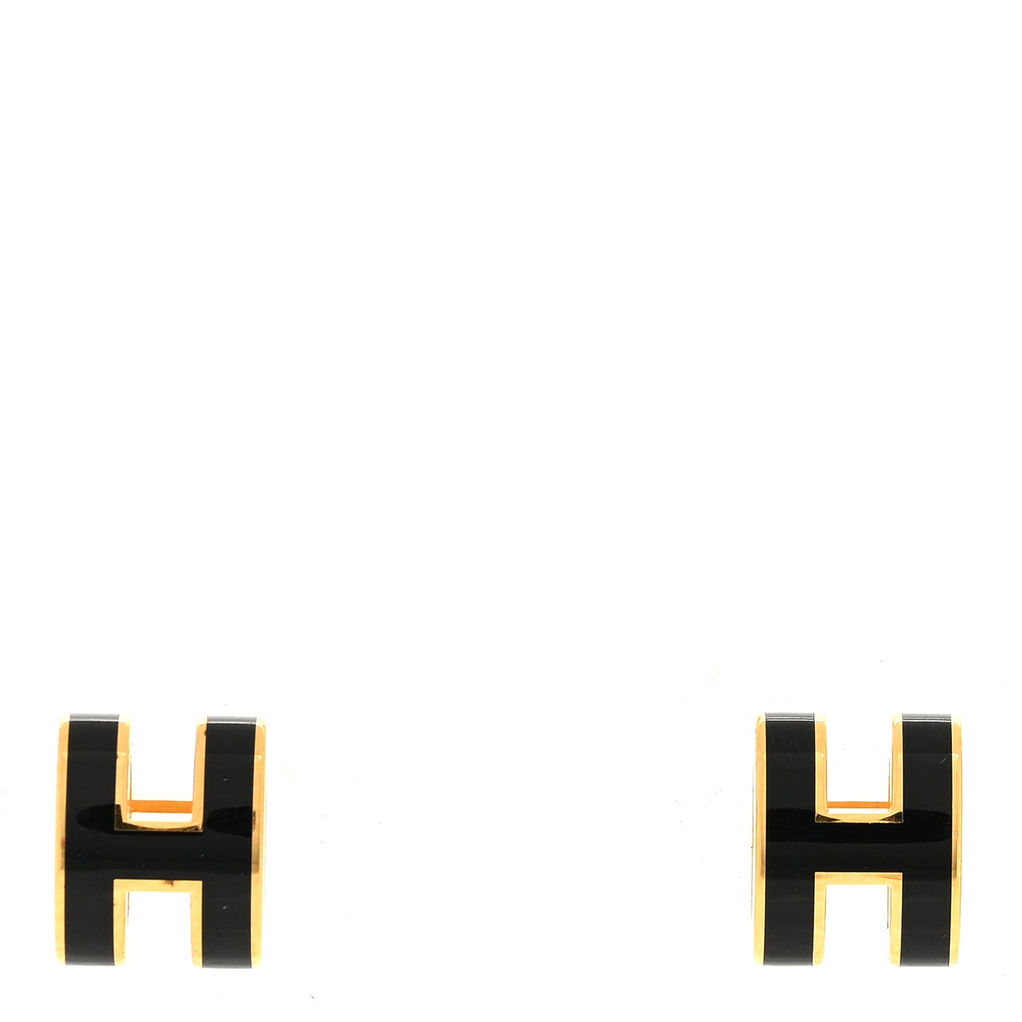 Gold Lacquered Mini Pop H Earrings Black