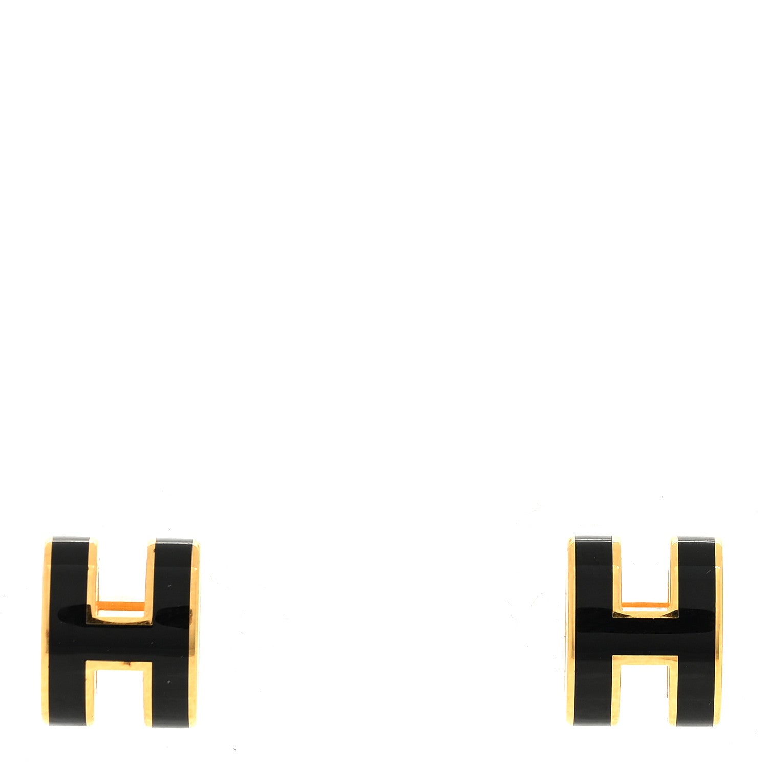 Hermes Gold Lacquered Mini Pop H Earrings Black 1 of 4