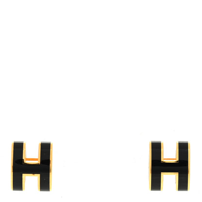 Hermes Gold Lacquered Mini Pop H Earrings Black 1 of 4