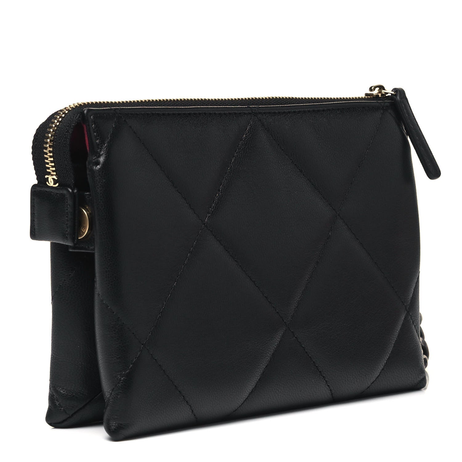 Chanel Shiny Goatskin Quilted Small Chanel 19 Pouch With Handle Black 3 of 11