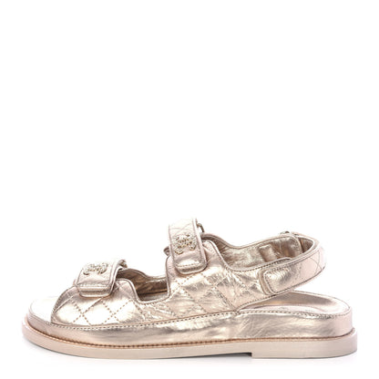 Chanel Iridescent Lambskin Velcro Dad Sandals 37.5 Light Bronze 1 of 12
