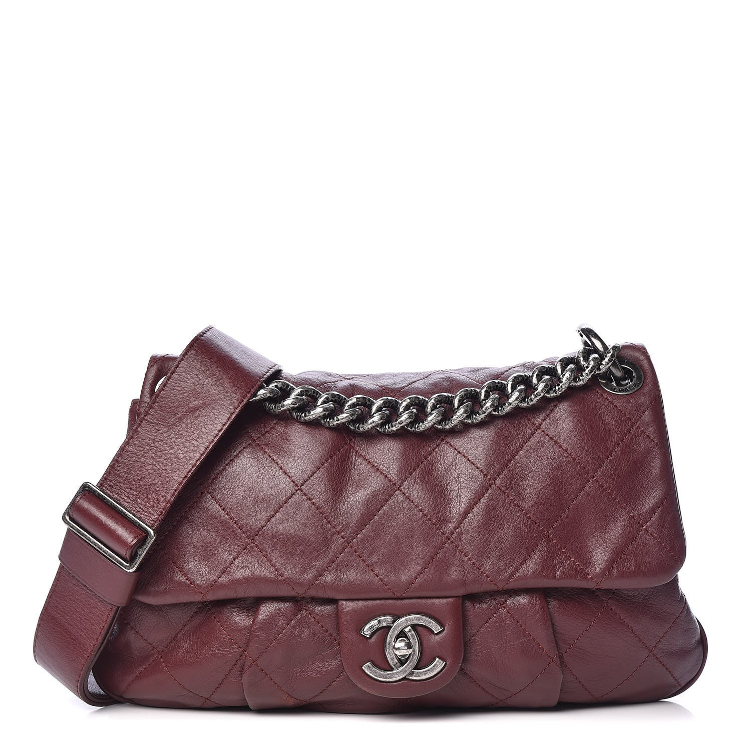 Chanel Calfskin Coco Pleats Large Messenger Flap Burgundy 1 of 11