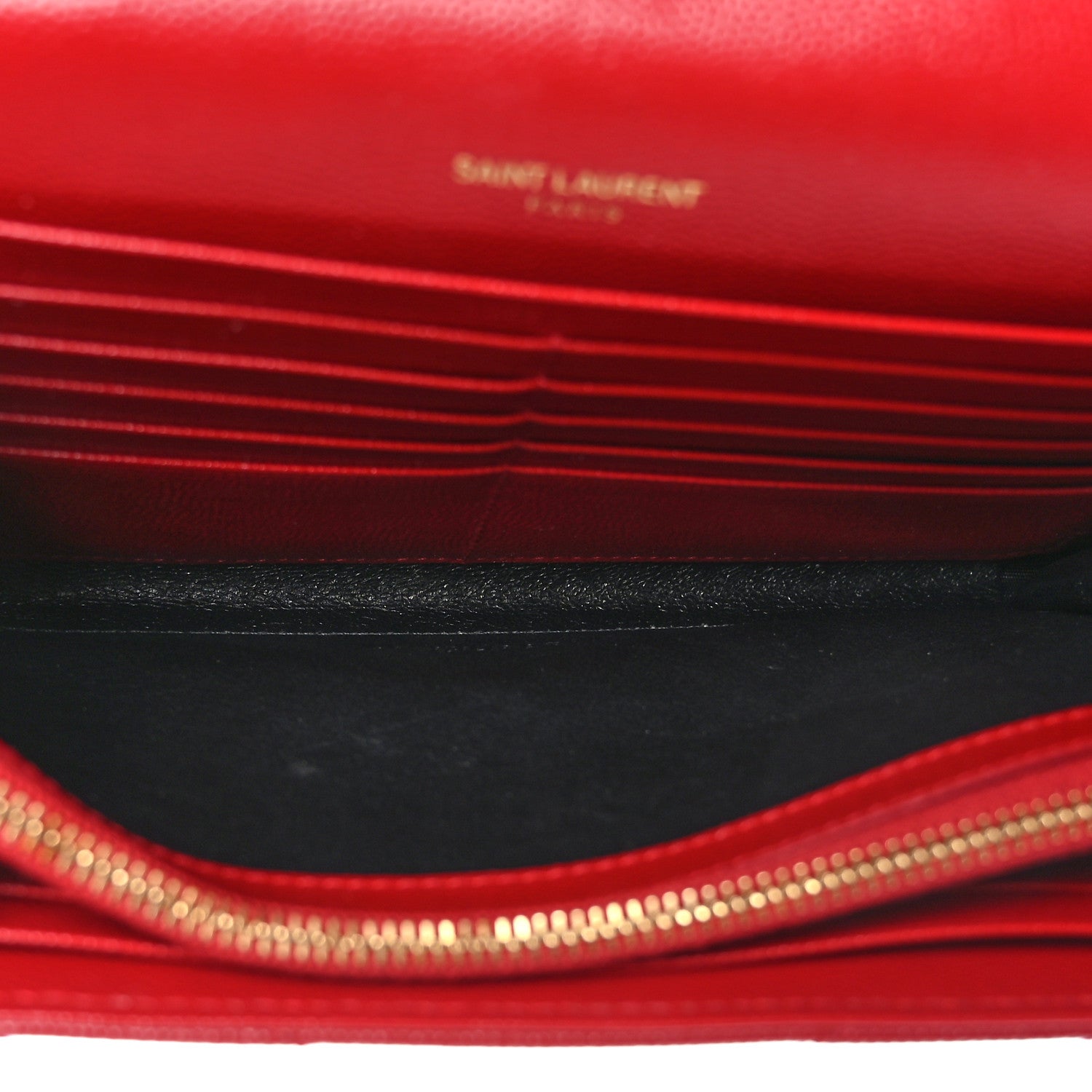 Saint Laurent Grain De Poudre Matelasse Chevron Monogram Chain Wallet Rouge Eros 5 of 9