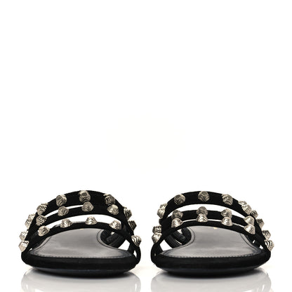 Balenciaga Velvet Silver Hardware Flat Cage Sandals 39.5 Black 3 of 9