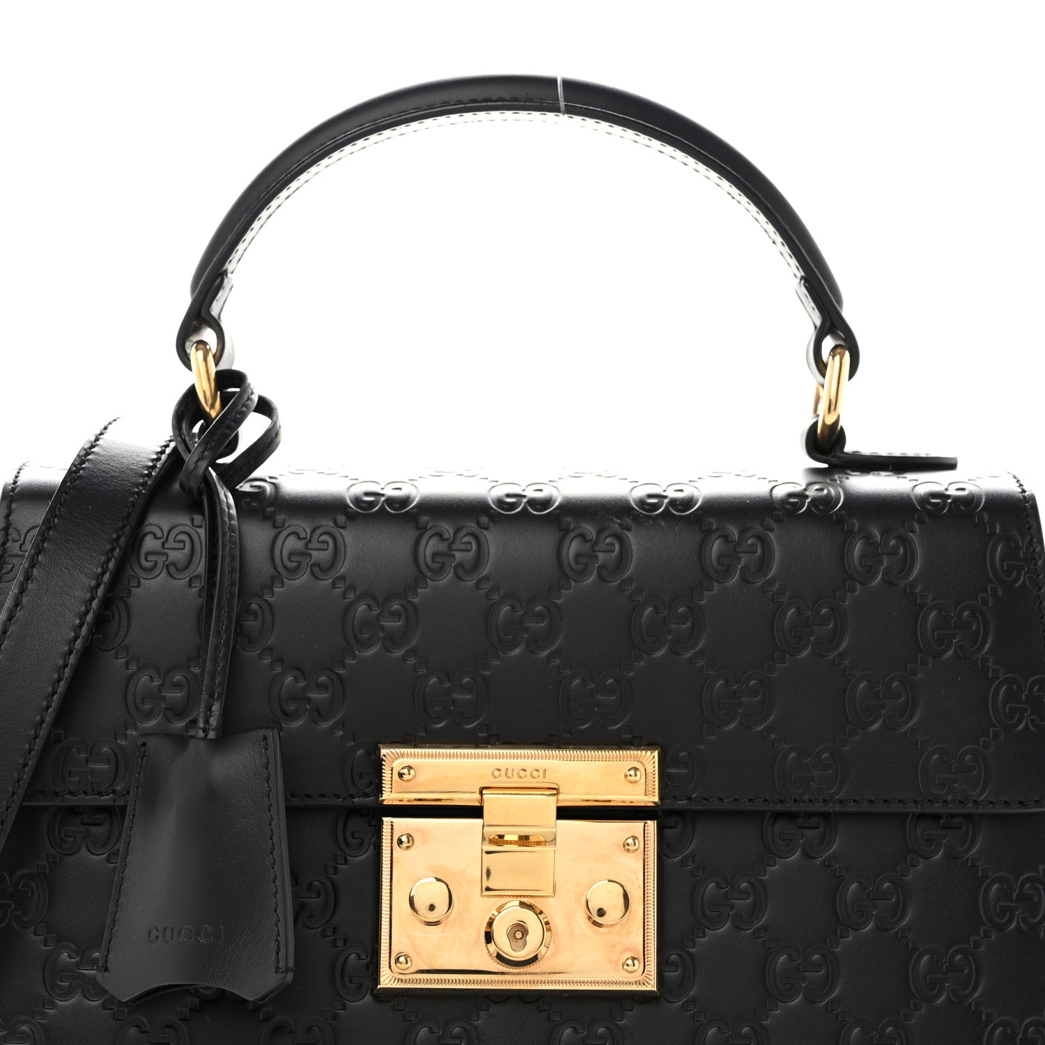 Gucci Guccissima Signature Small Padlock Top Handle Bag Black 8 of 13
