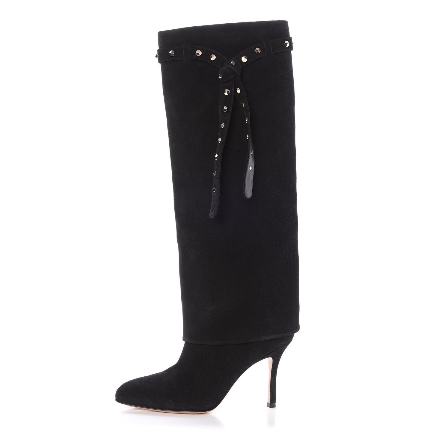 Suede Rockstud Foldover Tie 90mm Boots 36 Black