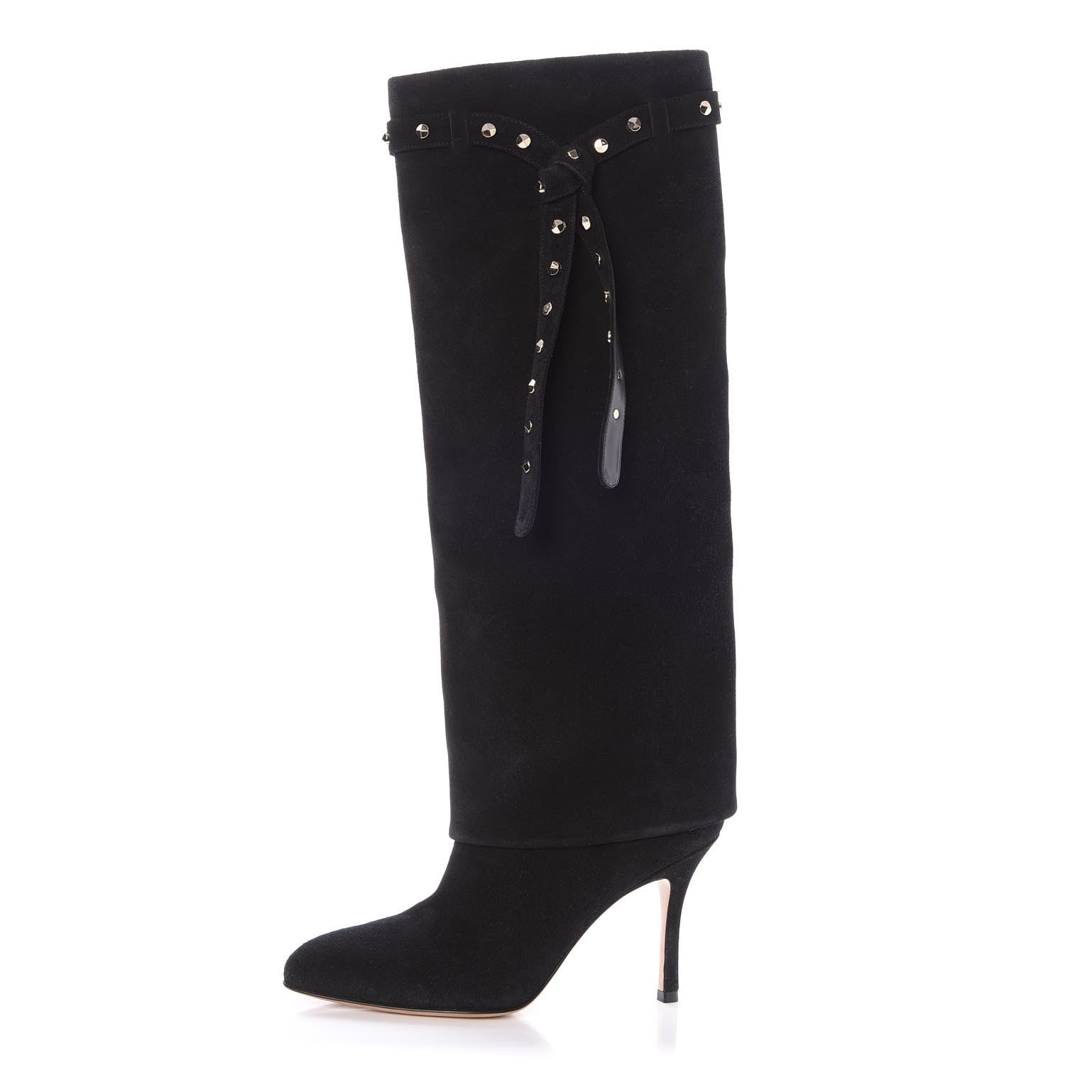 Valentino Garavani Suede Rockstud Foldover Tie 90mm Boots 36 Black 1 of 7