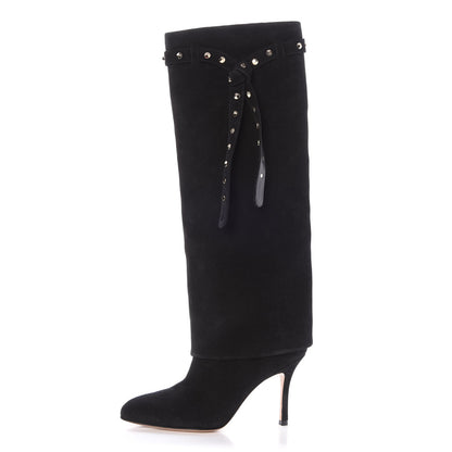 Valentino Garavani Suede Rockstud Foldover Tie 90mm Boots 36 Black 1 of 7