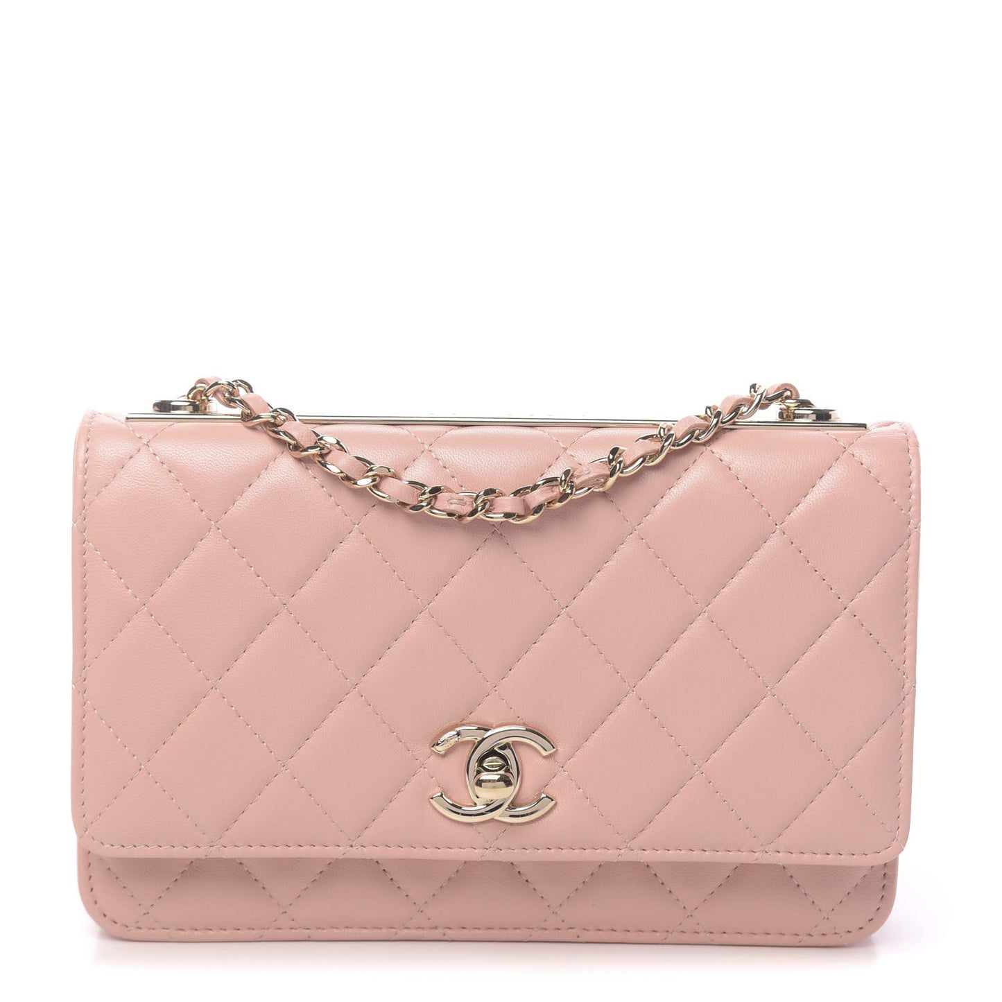 Lambskin Quilted Trendy CC Wallet On Chain WOC Pink