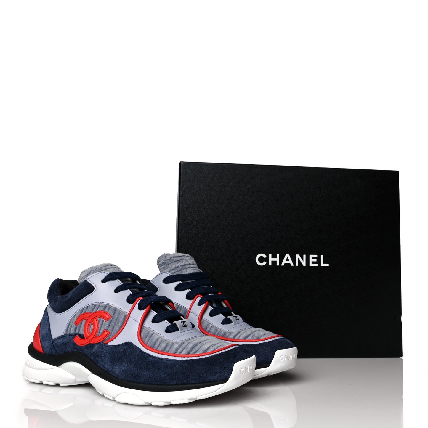 Suede Calfskin Womens CC Sneakers 37 Grey Red Blue