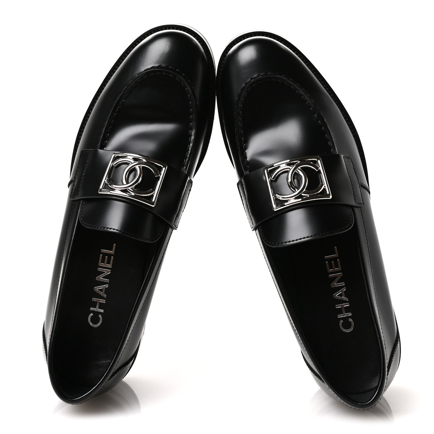 Calfskin Metal CC Loafers 40 Black