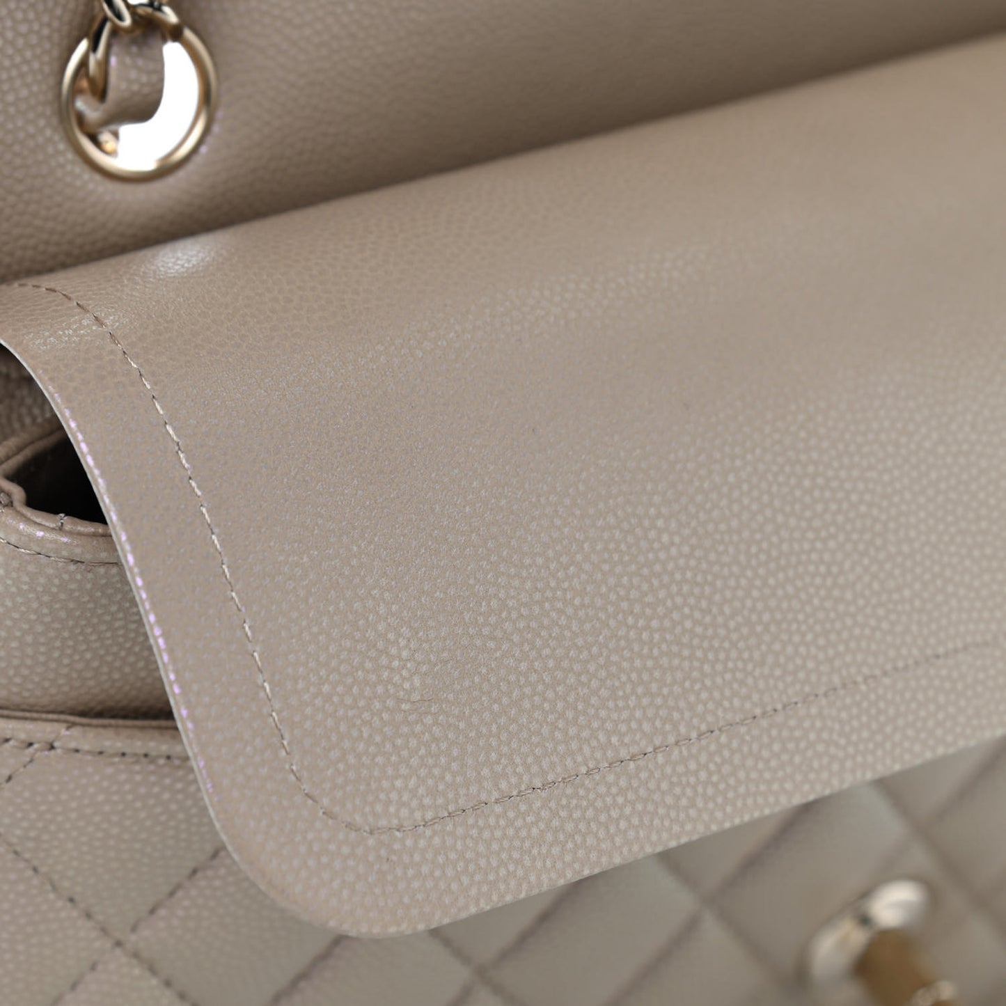 Iridescent Caviar Quilted Medium Double Flap Dark Beige
