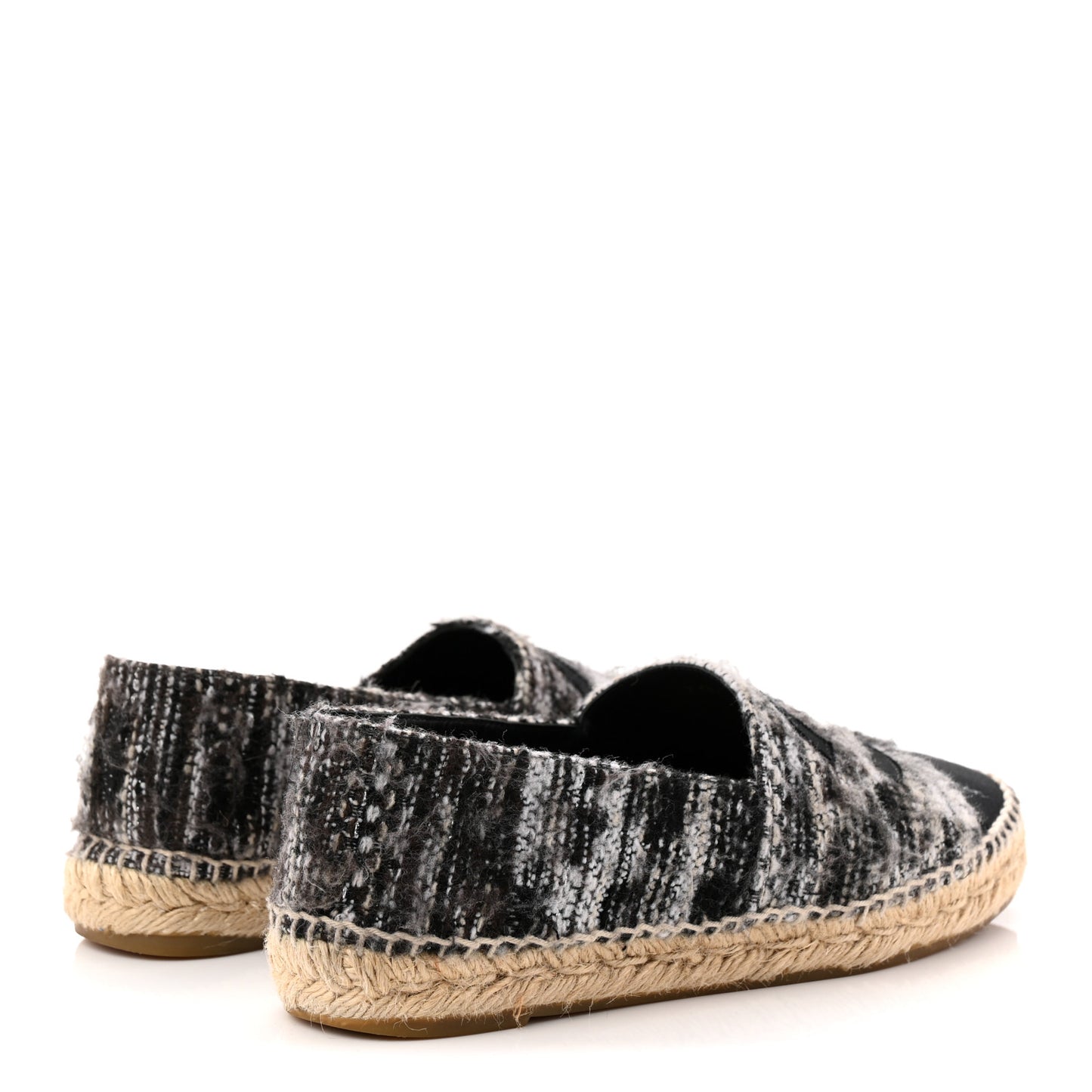 Tweed Grosgrain CC Espadrilles 38 Grey Black