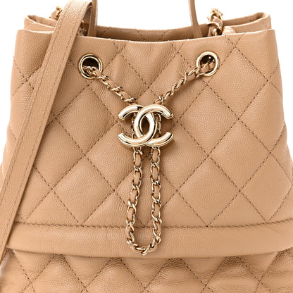 Chanel Caviar Quilted Rolled Up Bucket Drawstring Bag Beige 8 of 12