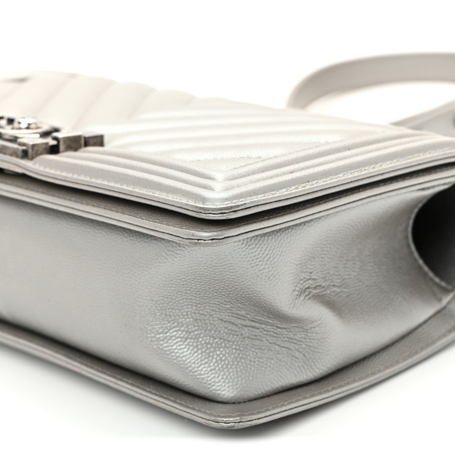 Chanel Metallic Caviar Chevron Quilted Medium Boy Flap Silver 10 of 10