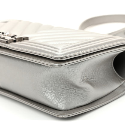 Chanel Metallic Caviar Chevron Quilted Medium Boy Flap Silver 10 of 10