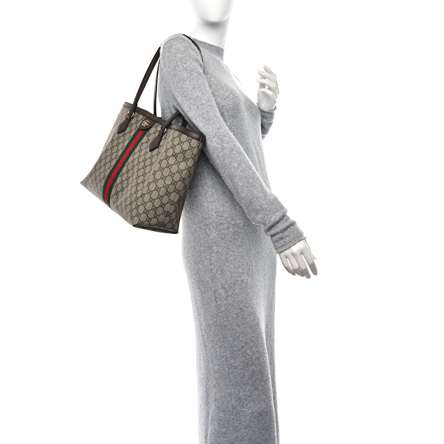 Gucci GG Supreme Monogram Textured Calfskin Web Medium Ophidia Shopping Tote Beige Ebony New Acero 2 of 10