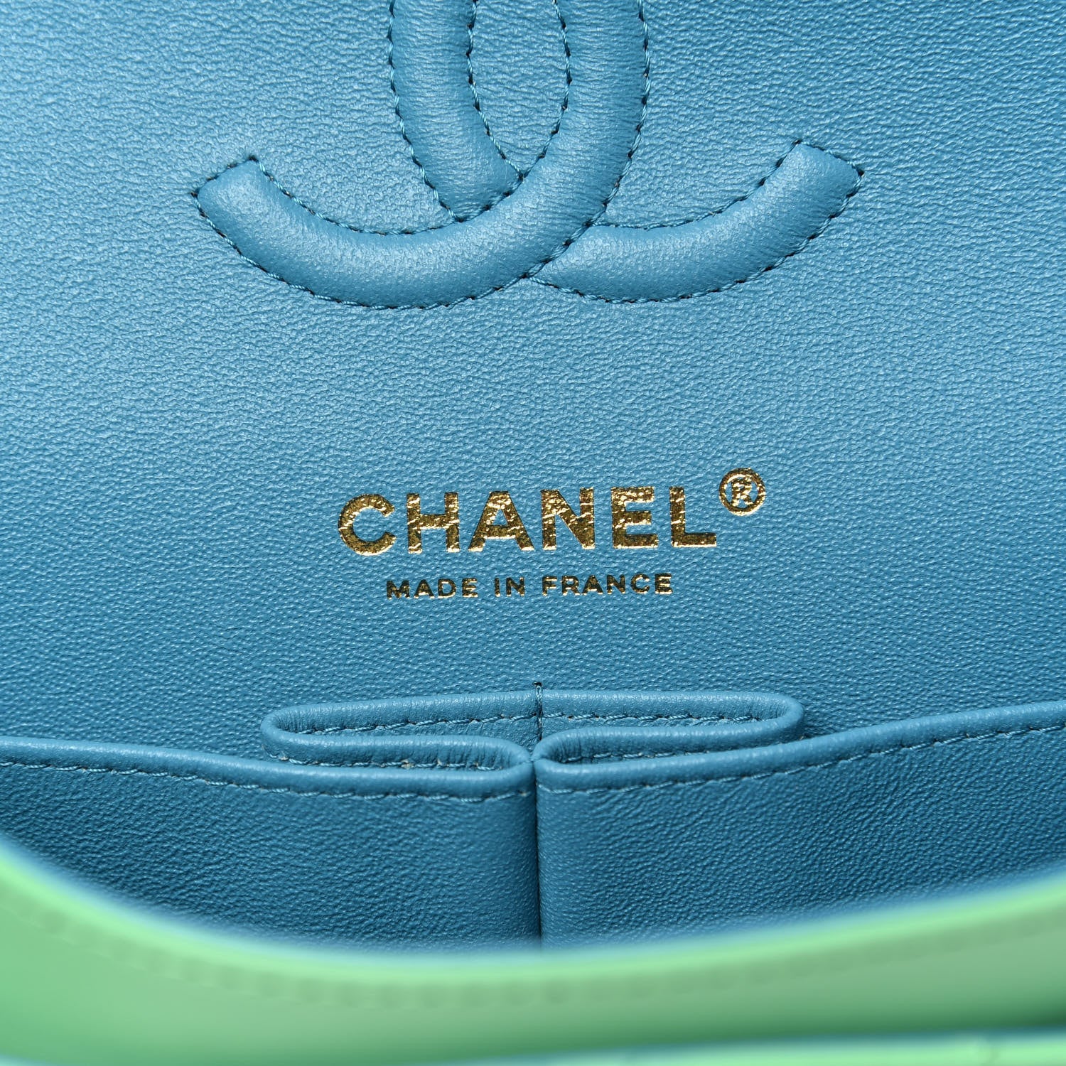 Chanel Lambskin Quilted Small Double Flap Green Blue 7 of 13