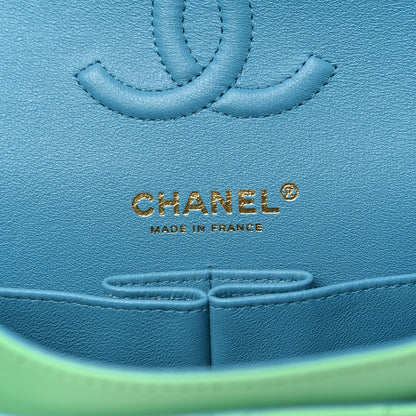 Chanel Lambskin Quilted Small Double Flap Green Blue 7 of 13