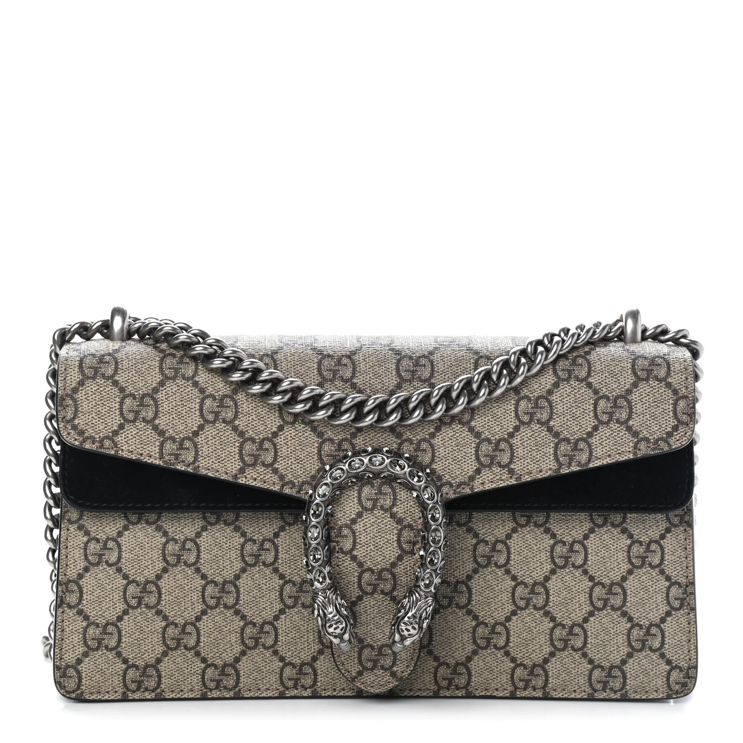 Gucci GG Supreme Monogram Suede Crystal Small Dionysus Shoulder Bag Beige Ebony Black 1 of 8