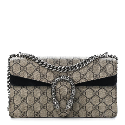 Gucci GG Supreme Monogram Suede Crystal Small Dionysus Shoulder Bag Beige Ebony Black 1 of 8