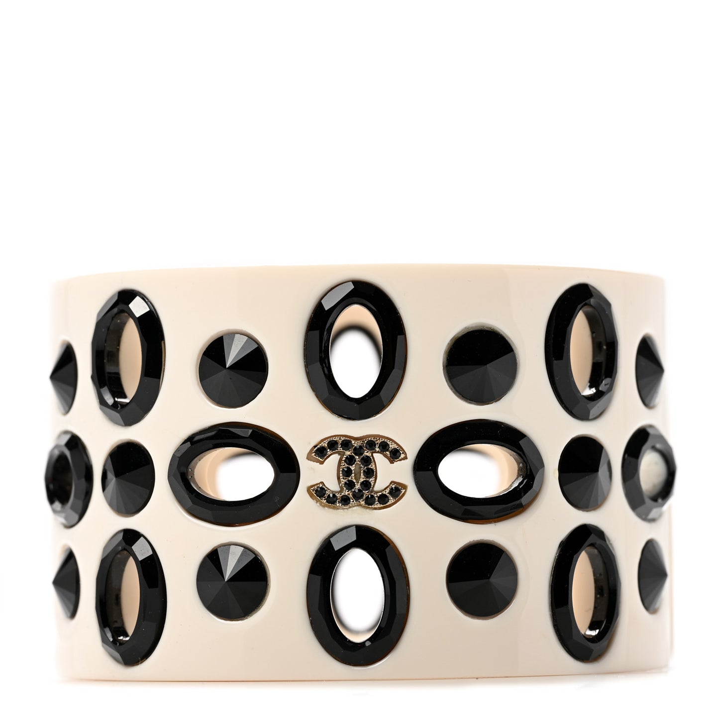 Resin CC Grommet Stud Cuff Creme Black