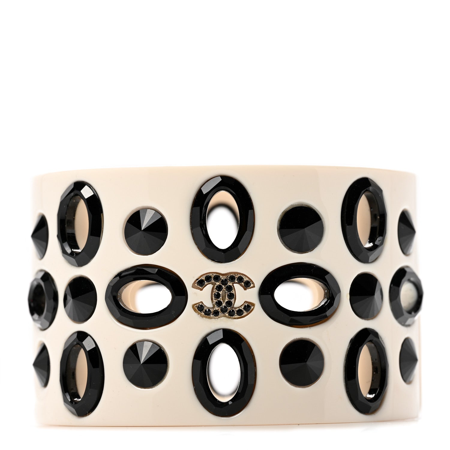 Chanel Resin CC Grommet Stud Cuff Creme Black 1 of 4