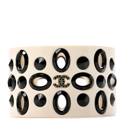 Chanel Resin CC Grommet Stud Cuff Creme Black 1 of 4