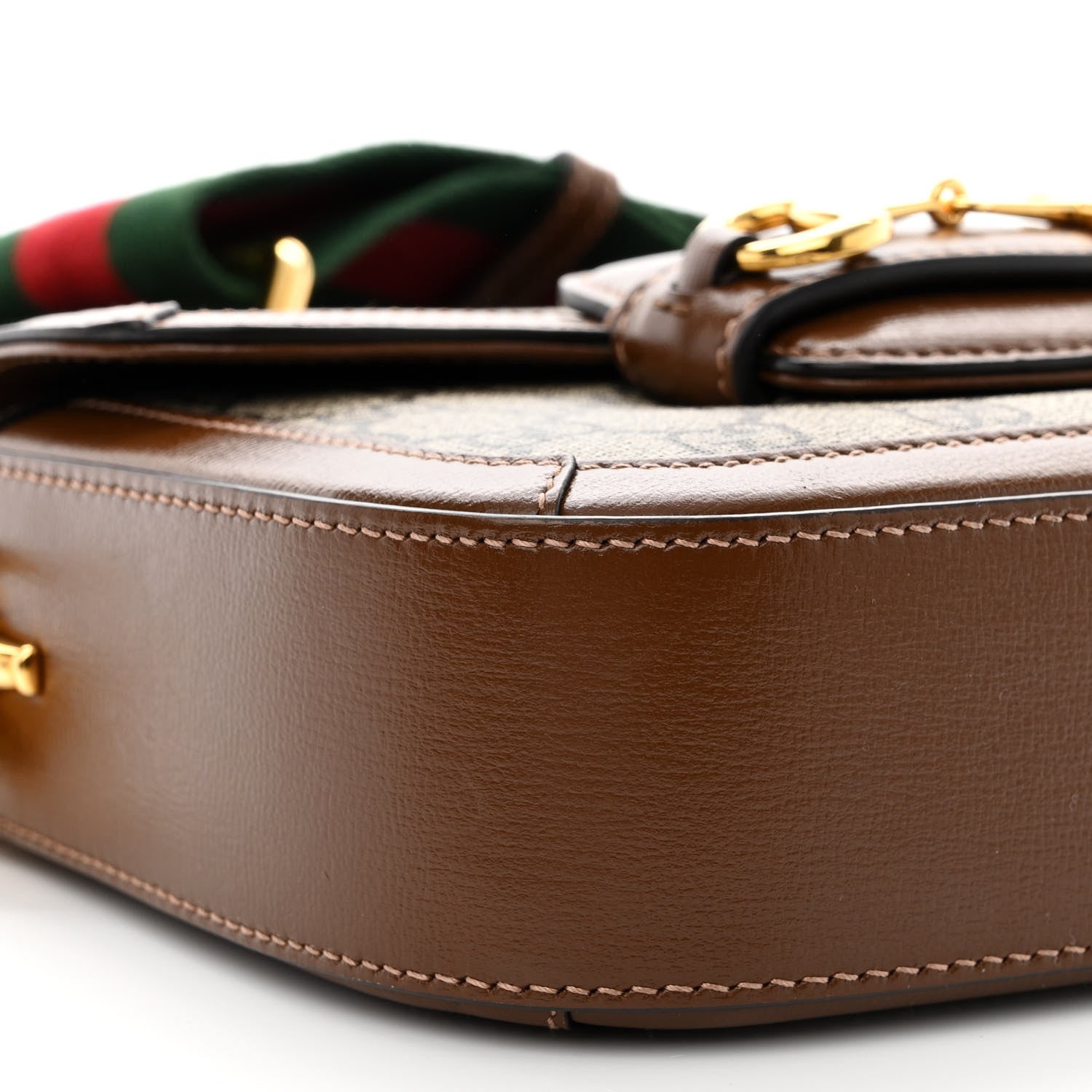 Gucci GG Supreme Monogram Azalea Calfskin Web Mini Horsebit 1955 Shoulder Bag Beige Ebony Brown Sugar 10 of 12