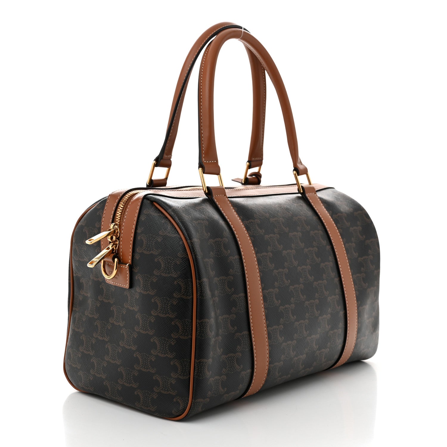 Celine Triomphe Canvas Calfskin Boston Bag Tan 3 of 11