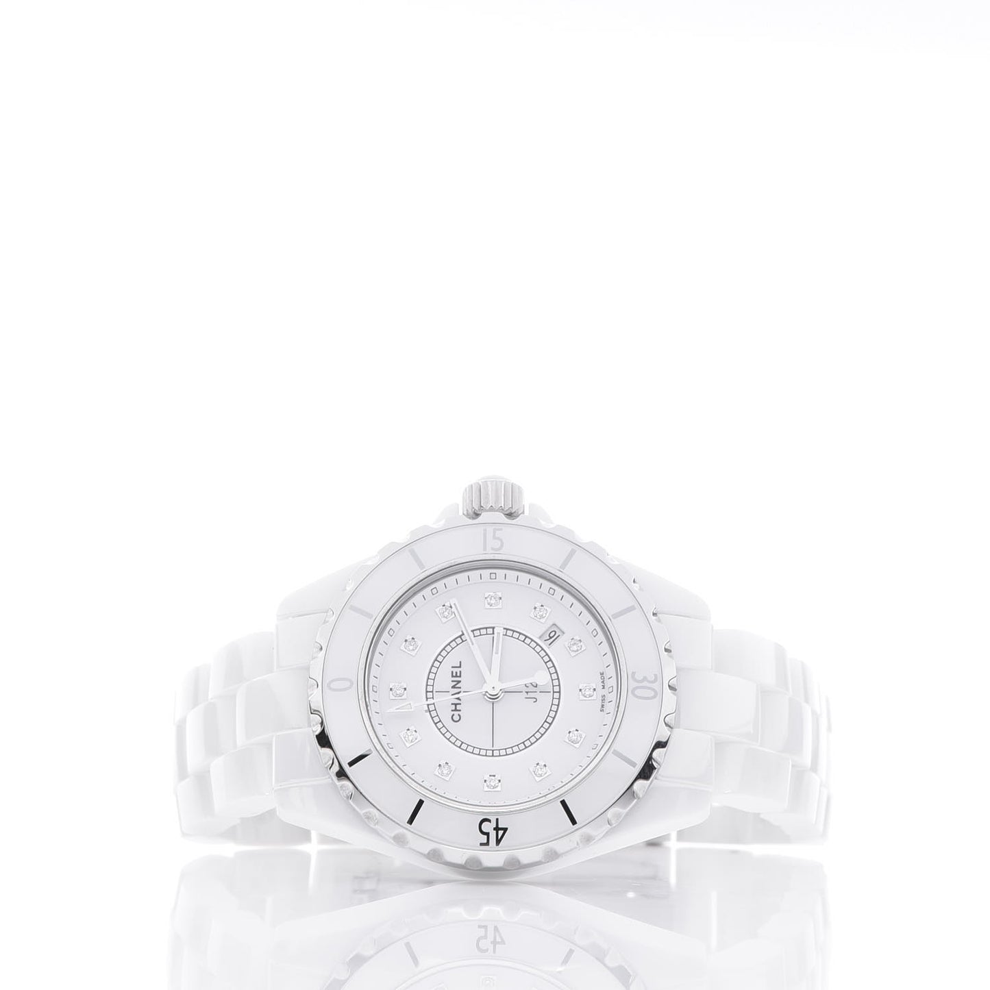 Stainless Steel Ceramic Diamond 33mm J12 Quartz Watch White