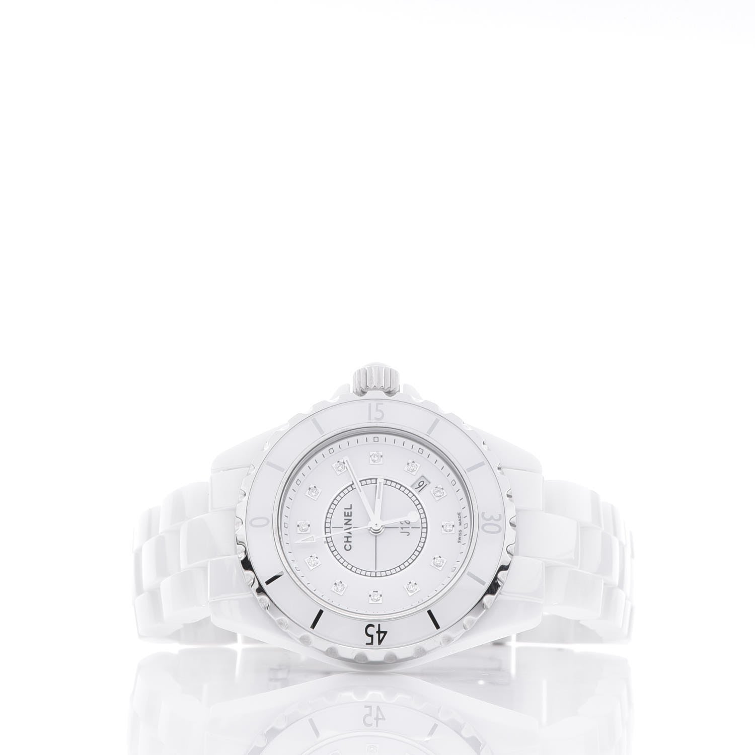 Chanel Stainless Steel Ceramic Diamond 33mm J12 Quartz Watch White 3 of 8