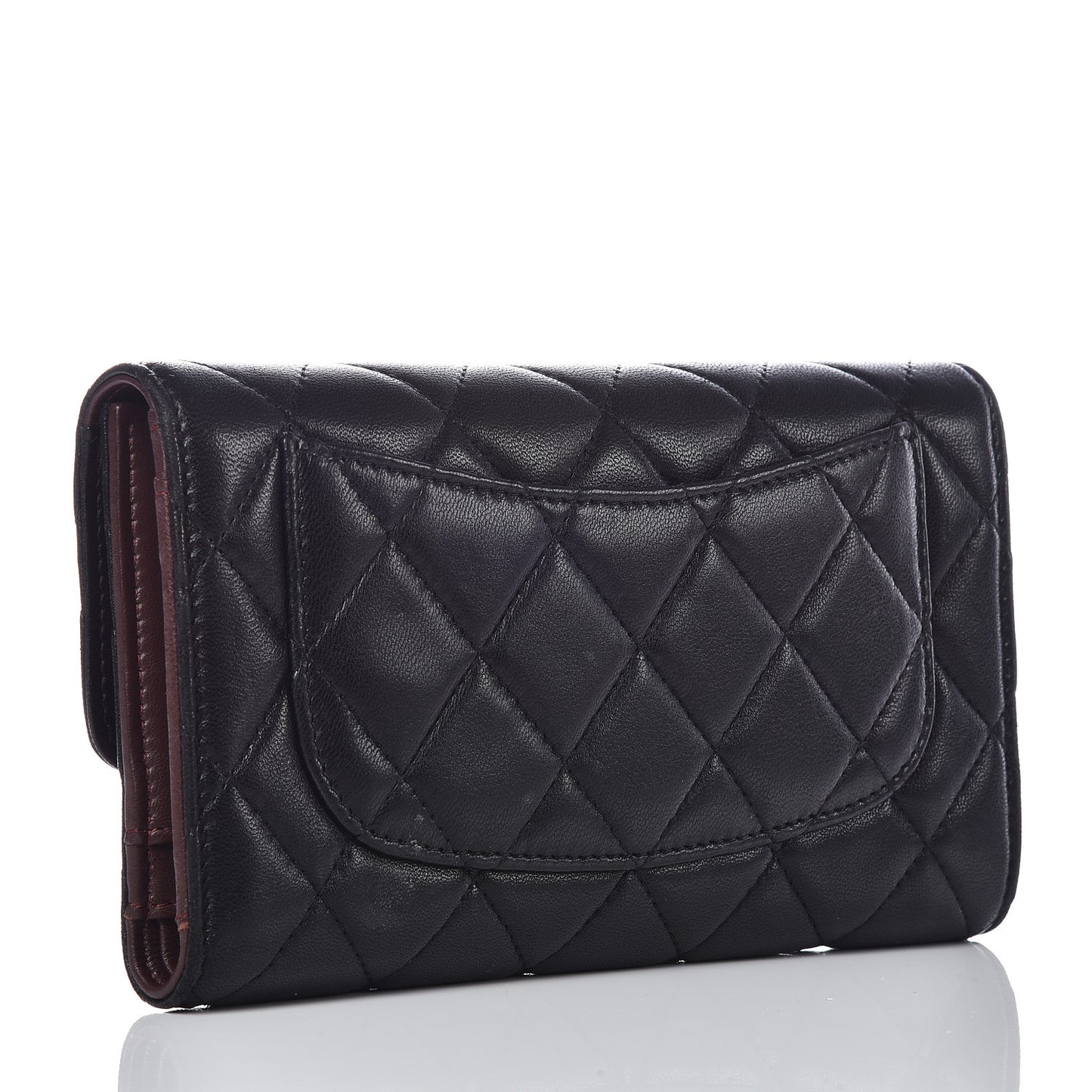 Lambskin Quilted Large Flap Wallet Black