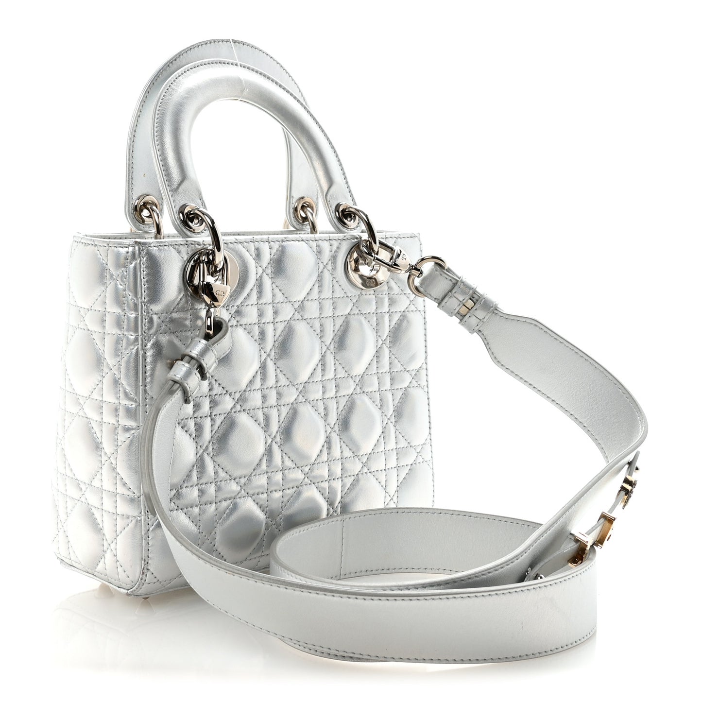 Iridescent Metallic Lambskin Cannage Small My ABCDior Lady Dior Silver