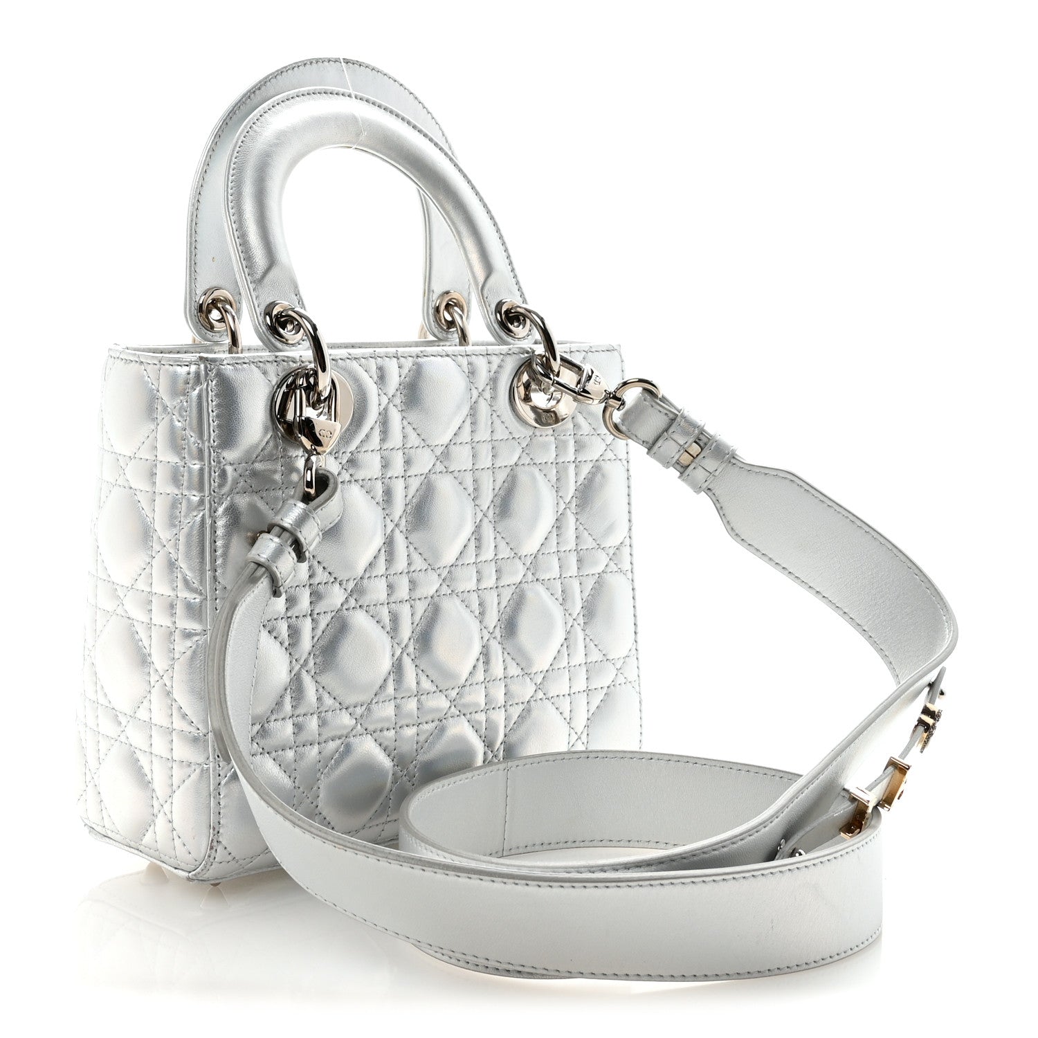 Christian Dior Iridescent Metallic Lambskin Cannage Small My ABCDior Lady Dior Silver 3 of 10