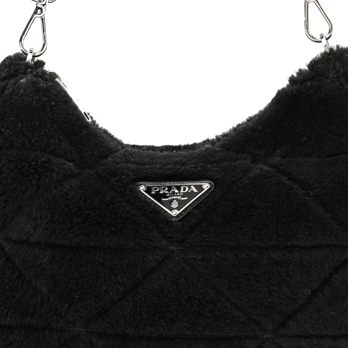 Shearling Nappa Triangle Quilted Patchwork System Shoulder Bag Black