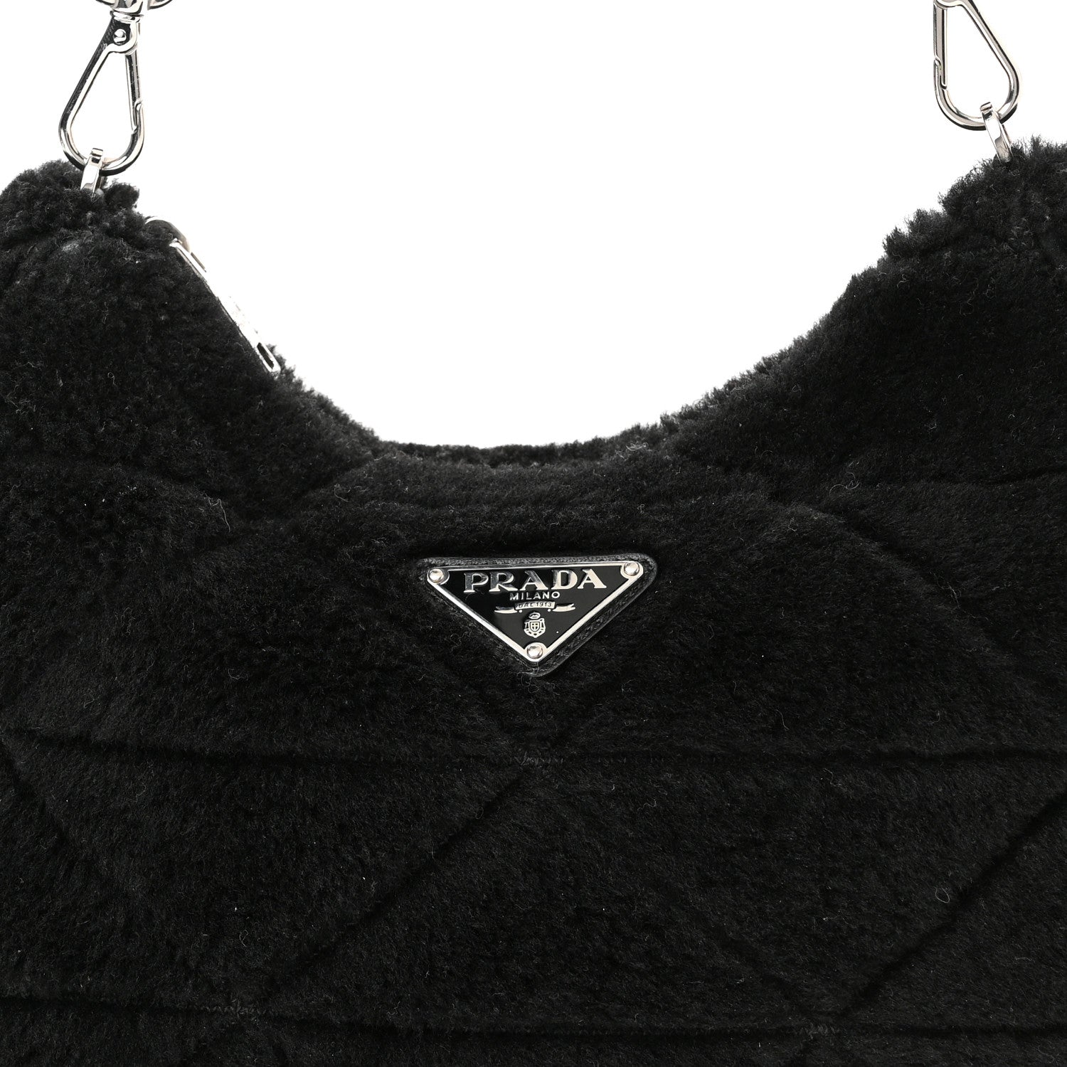 Prada Shearling Nappa Triangle Quilted Patchwork System Shoulder Bag Black 9 of 11