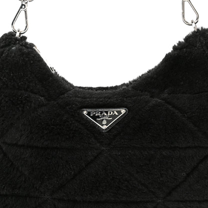 Prada Shearling Nappa Triangle Quilted Patchwork System Shoulder Bag Black 9 of 11
