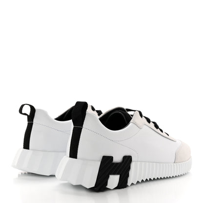 Hermes Goatskin Suede Goatskin Bouncing Sneakers 39 White Black 4 of 7