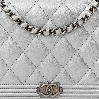 Chanel Metallic Caviar Quilted Boy Wallet On Chain WOC Silver 9 of 12