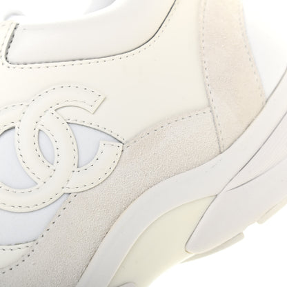 Chanel Suede Calfskin Fabric CC Sneakers 38.5 White 8 of 10