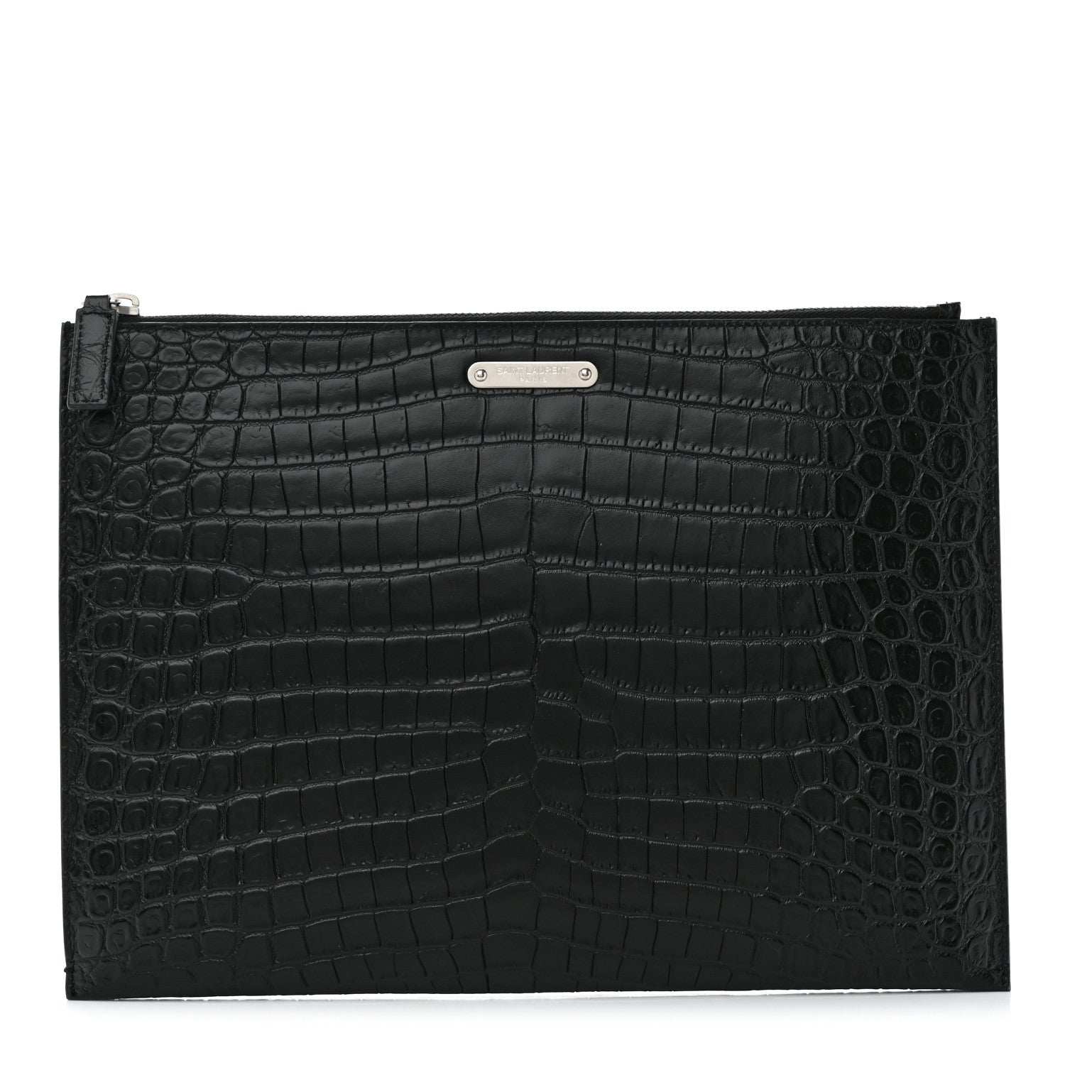 Saint Laurent Calfskin Crocodile Embossed Document Holder Black 1 of 9