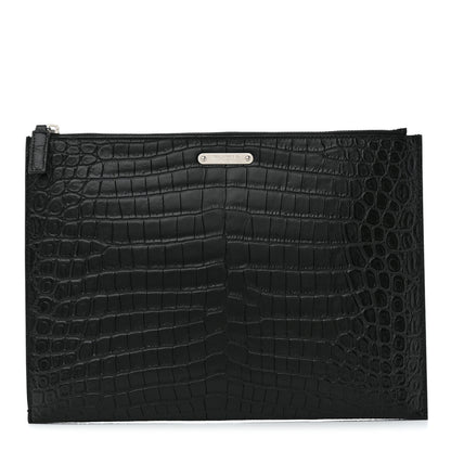 Saint Laurent Calfskin Crocodile Embossed Document Holder Black 1 of 9