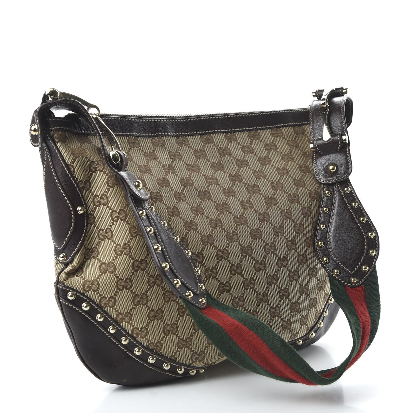 Monogram Web Studded Pelham Shoulder Bag Dark Brown