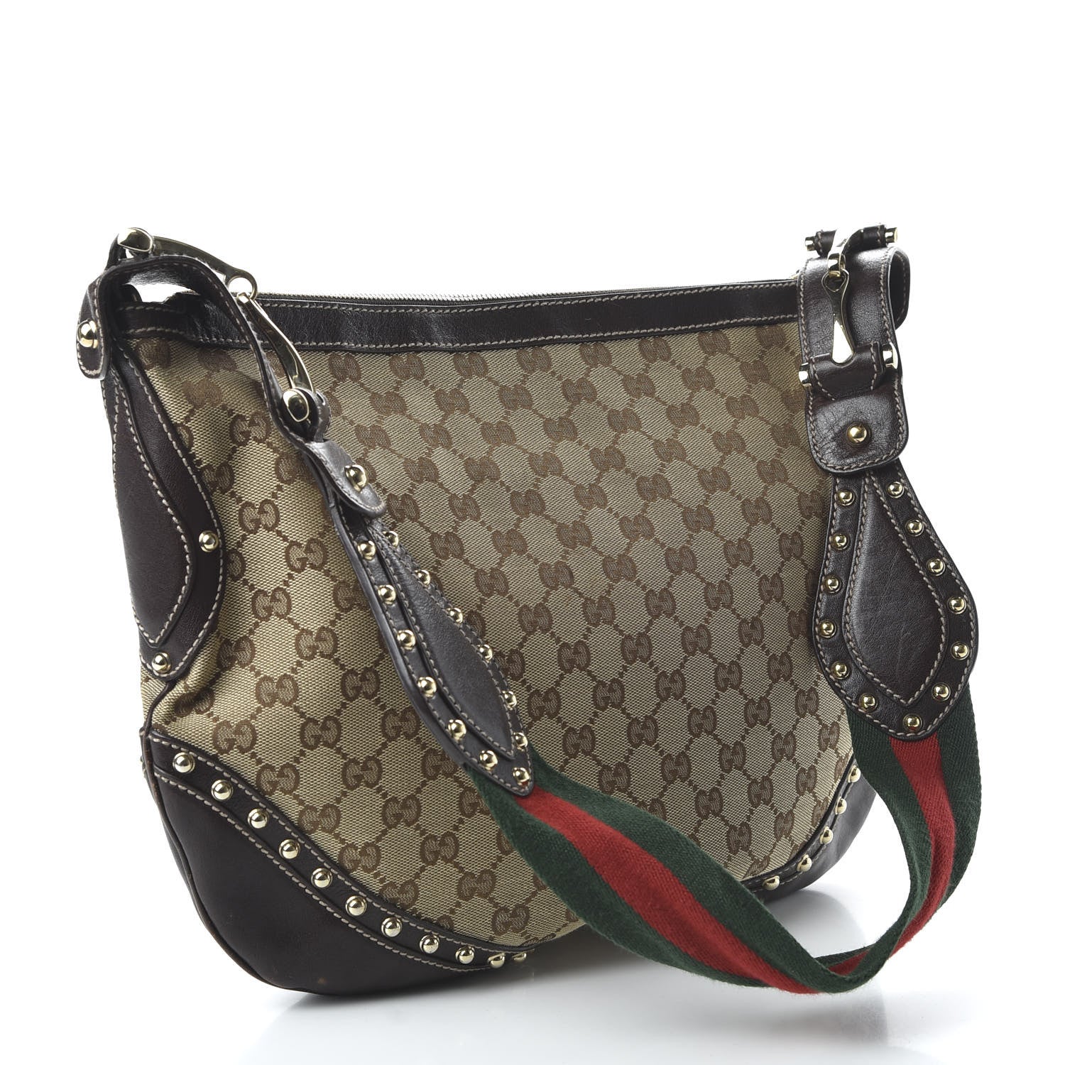 Gucci Monogram Web Studded Pelham Shoulder Bag Dark Brown 3 of 10