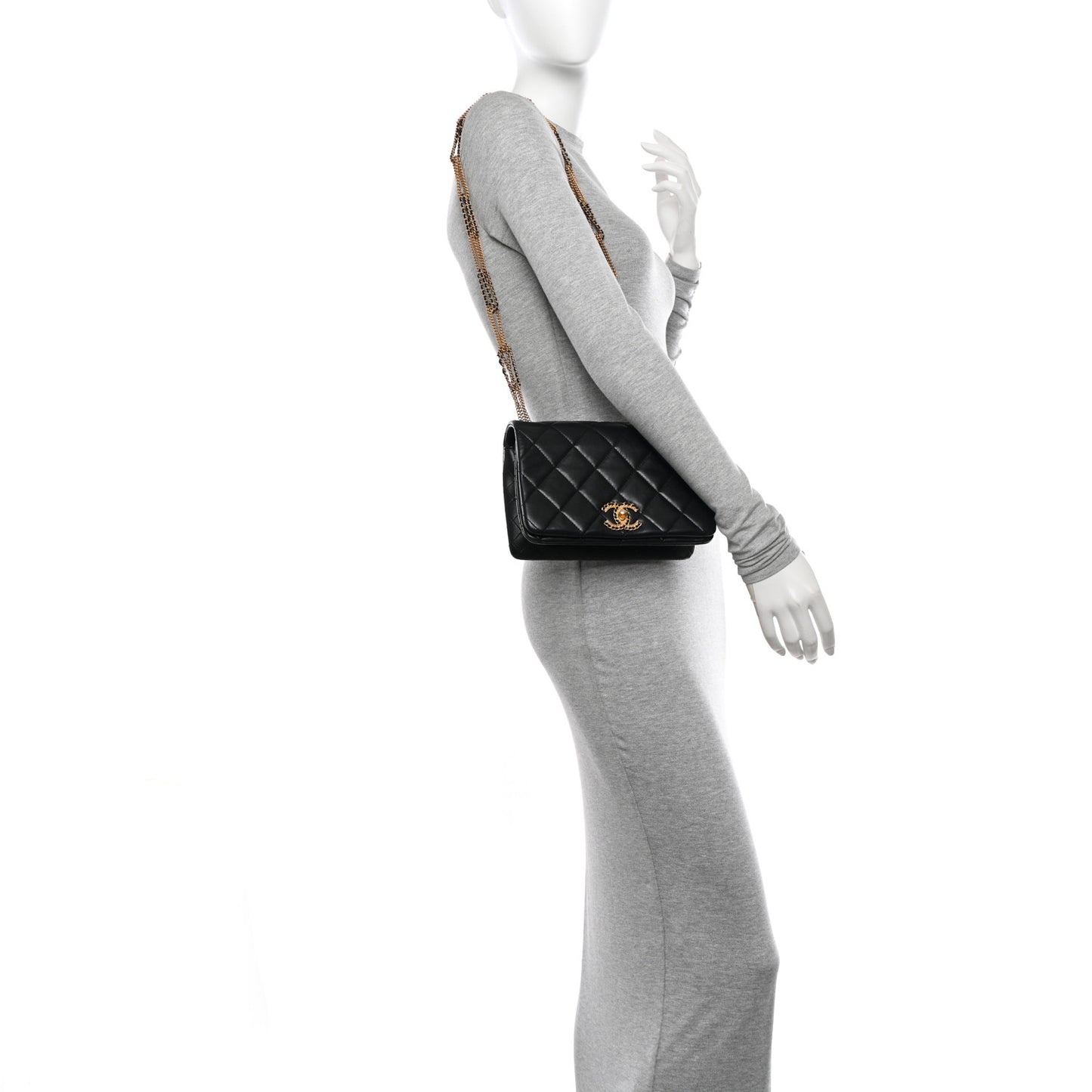 Lambskin Quilted On And On Small Chain Flap Black