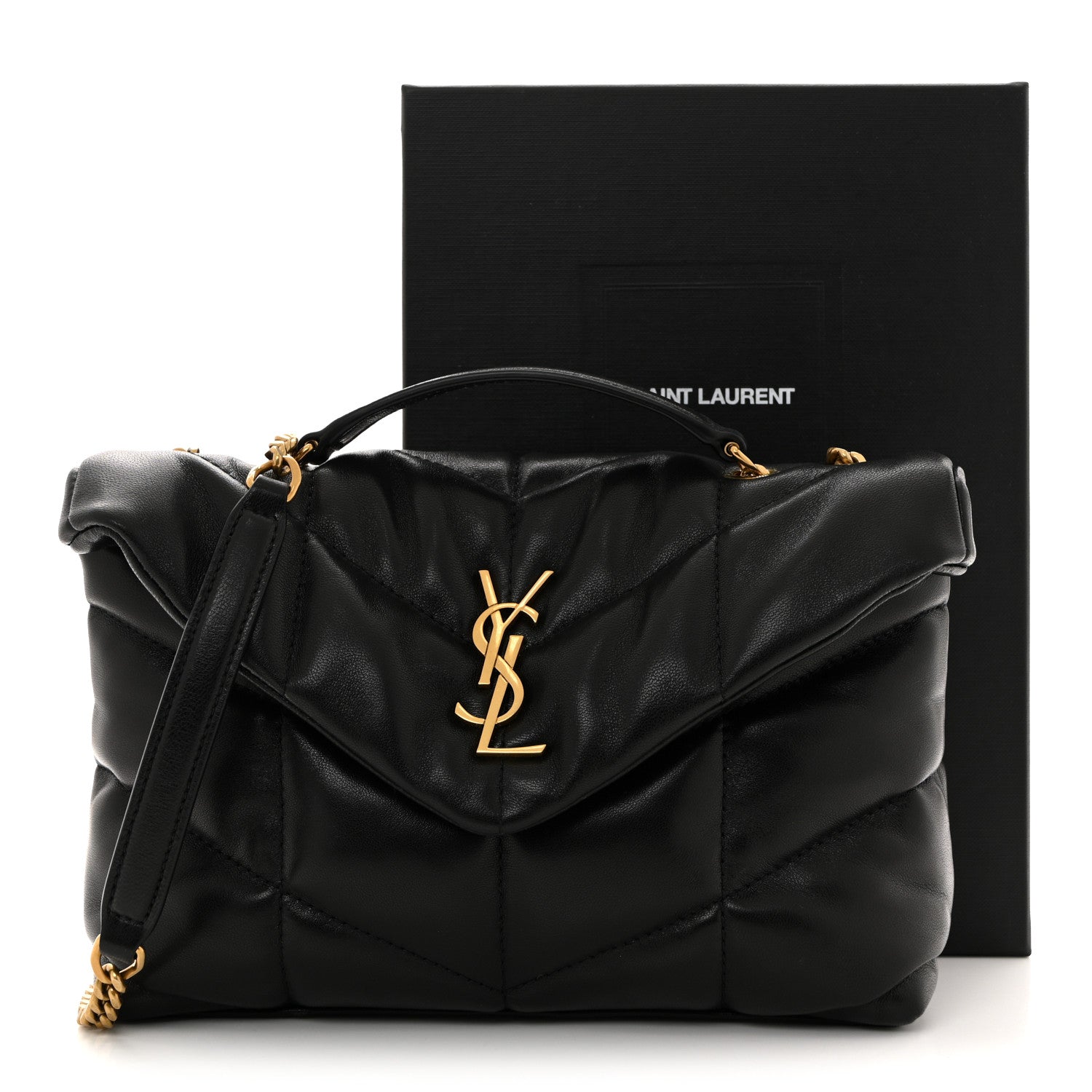 Saint Laurent Lambskin Quilted Toy Loulou Puffer Monogram Chain Satchel Black 12 of 12