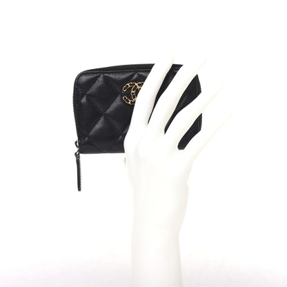 Chanel Goatskin Quilted Chanel 19 Zip Around Coin Purse Wallet Black 2 of 12